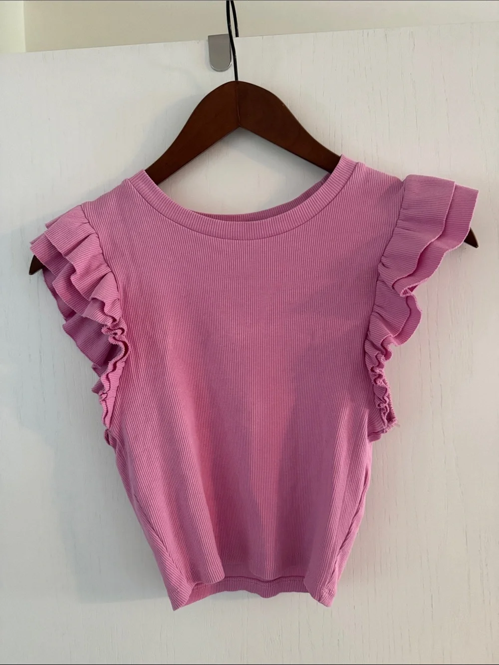 Girls small Zara Pink Ribbed Tank with Flutter Trim